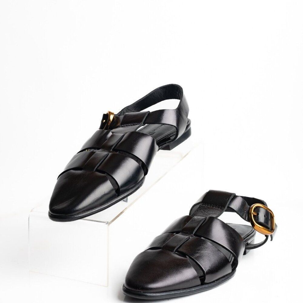 Massimo Dutti Womens Cage Sandals Flats Slingbacks EU 39 US 8 Leather wore once